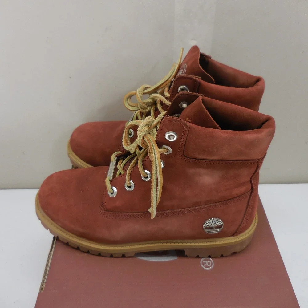 Timberland Premium 6 Inch Waterproof Burgundy Nubuck Boots TB0A15J4 Kids 5.5 M